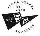 Stoka Coffee Roasters logo with geometric design and text on a white background